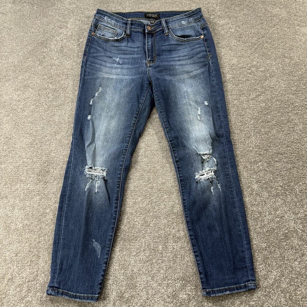 Judy Blue Jeans Women's 11/30 Skinny Fit Blue Distressed Denim Mid Rise Stretch